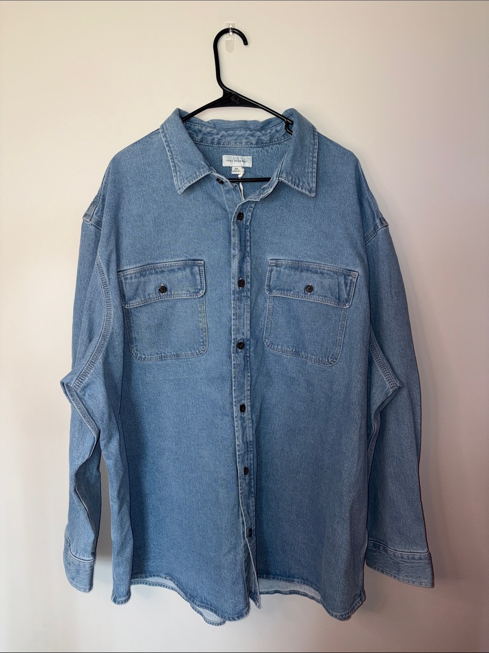 Free Assembly Men's Heavyweight Denim Overshirt with Long Sleeves, Sizes 3XL